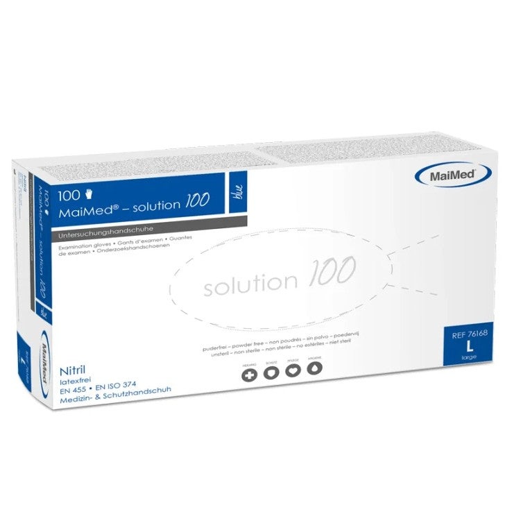 Eine Packung solution 100 Handschuhe in Größe Large; latexfrei